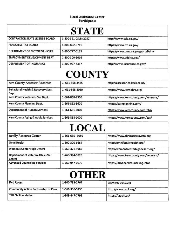Local Assistance Center agencies